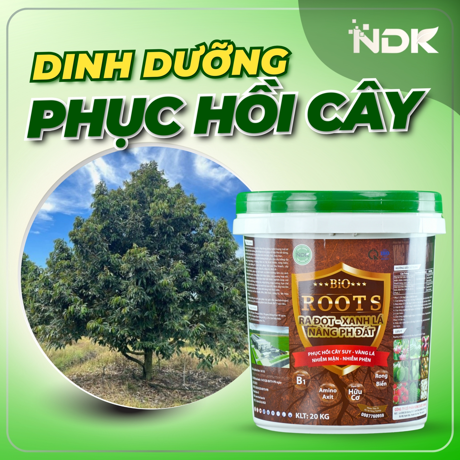 PHÂN BÓN PHỤC HỒI CÂY, RA ĐỌT, XANH LÁ - BIO ROOTS NDK | 20KG